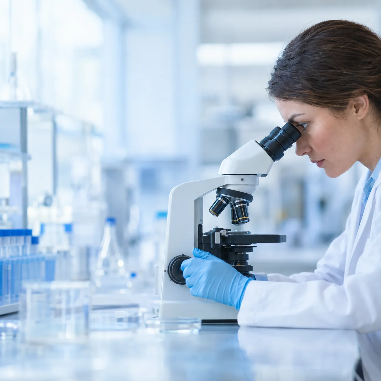 Illustrative image of a researcher using a microscope
